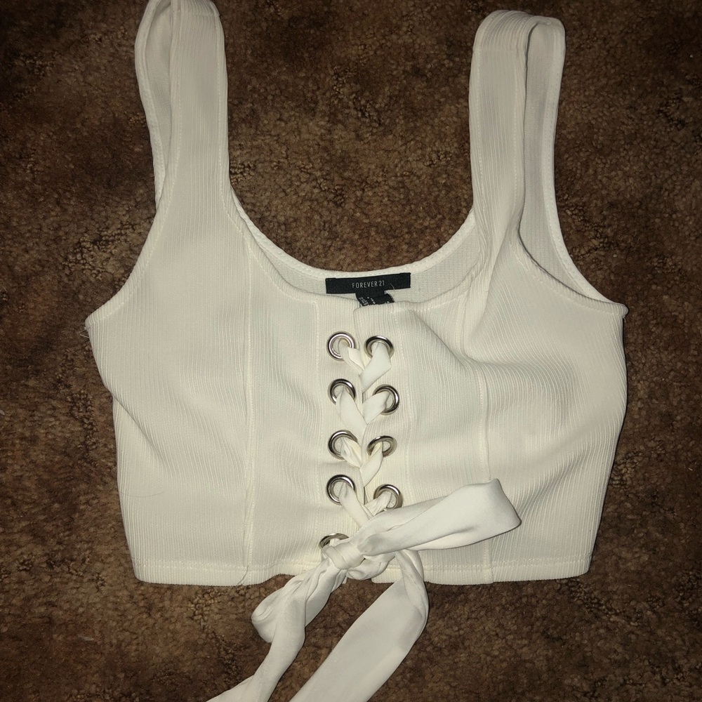 Lace Up Ribbon Crop Top